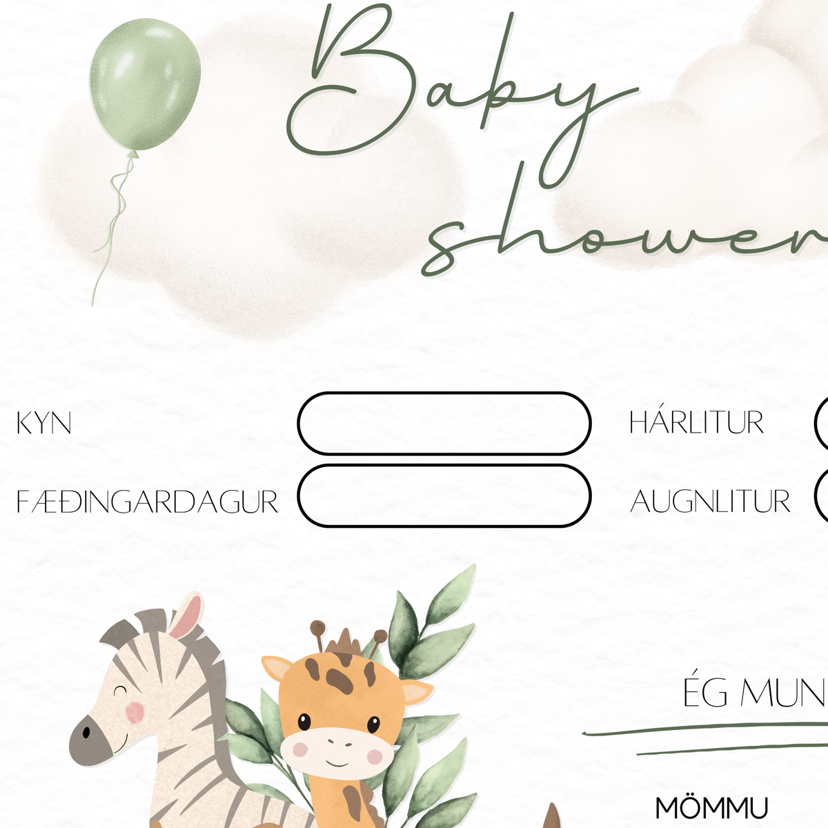 Safari Baby Shower Predictions Card