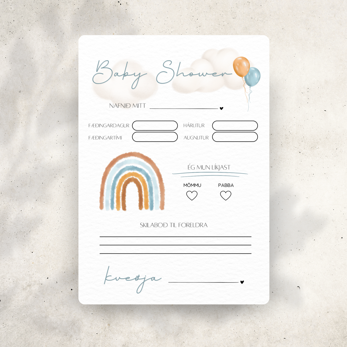 Rainbow Baby Shower Predictions Card | Blue