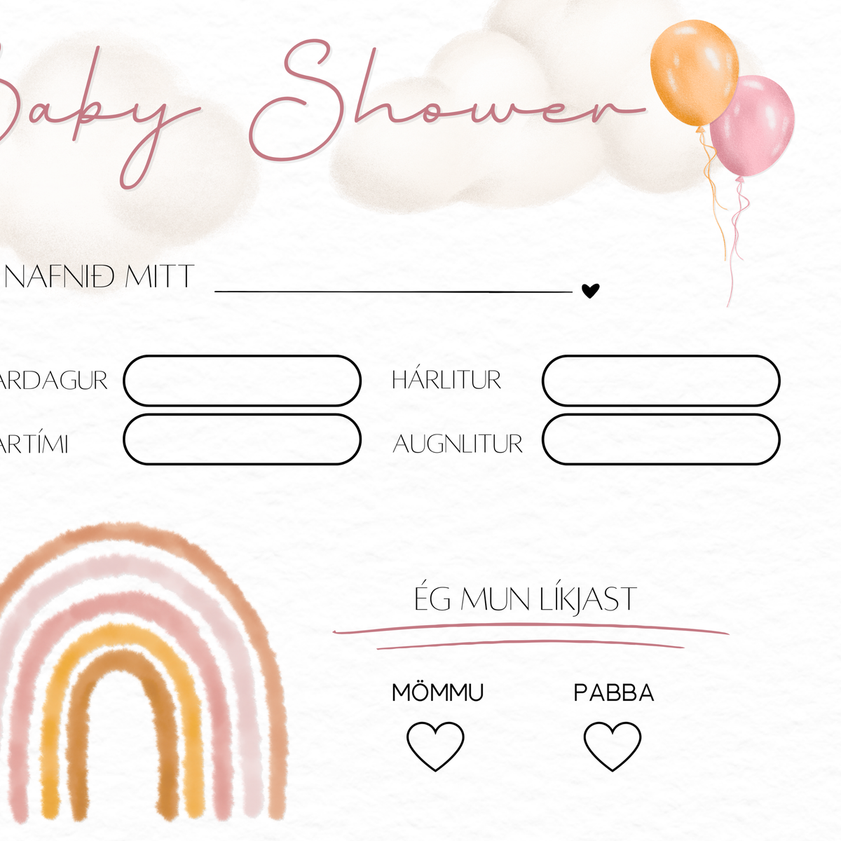 Rainbow Baby Shower Predictions Card | Pink