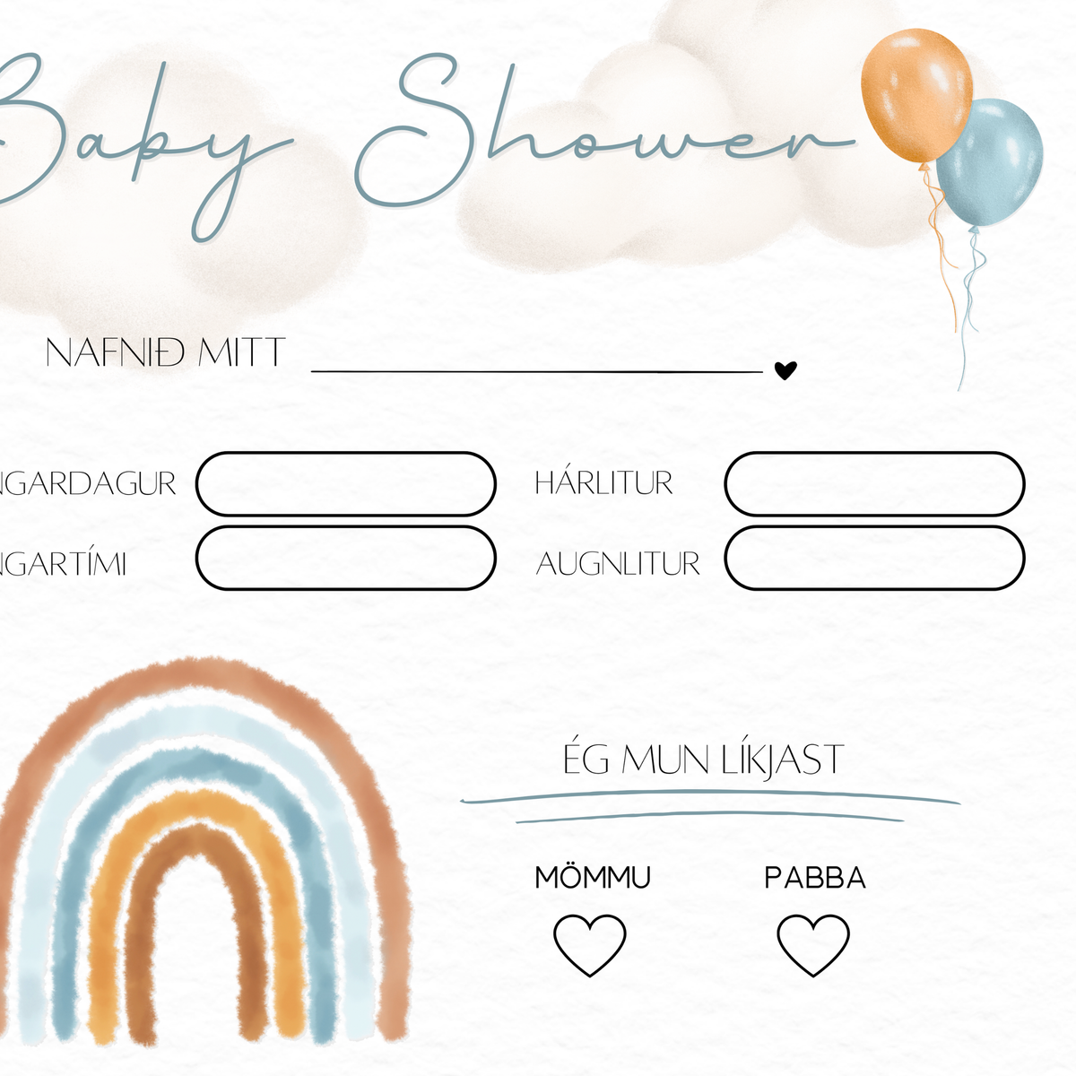 Rainbow Baby Shower Predictions Card | Blue