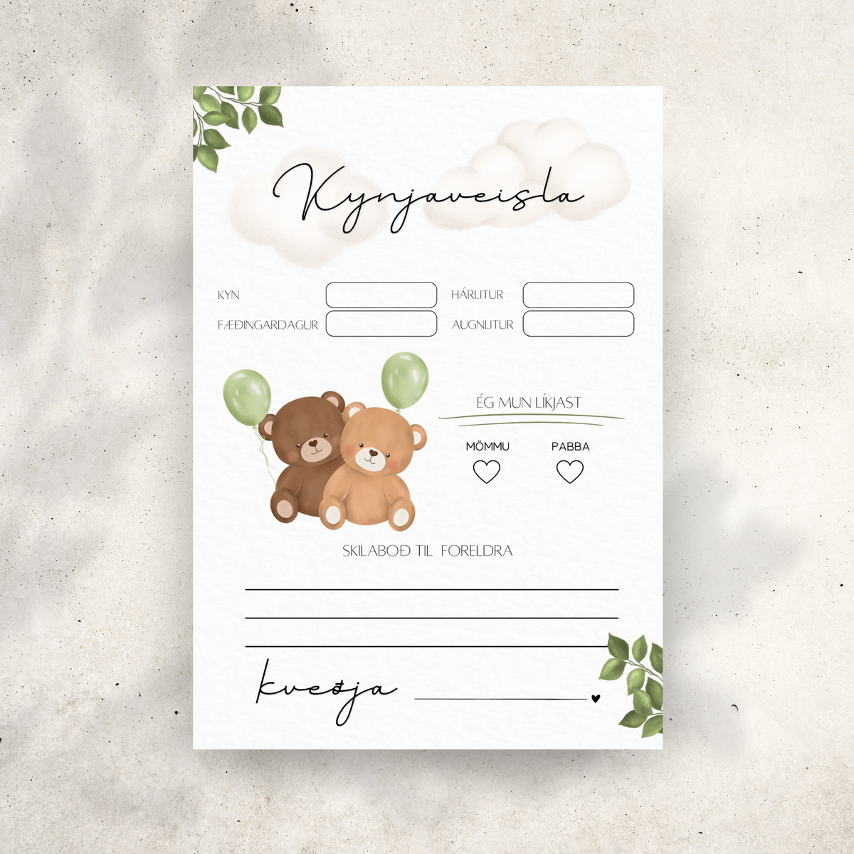 Baby Shower Spjald | Bangsar Grænar Blöðrur