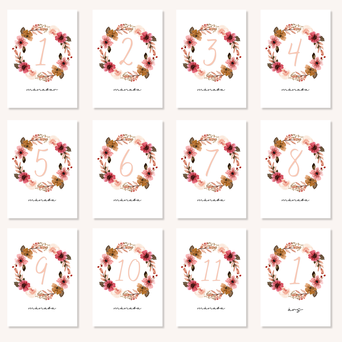 Monthly Cards | Pink Flower Wreath