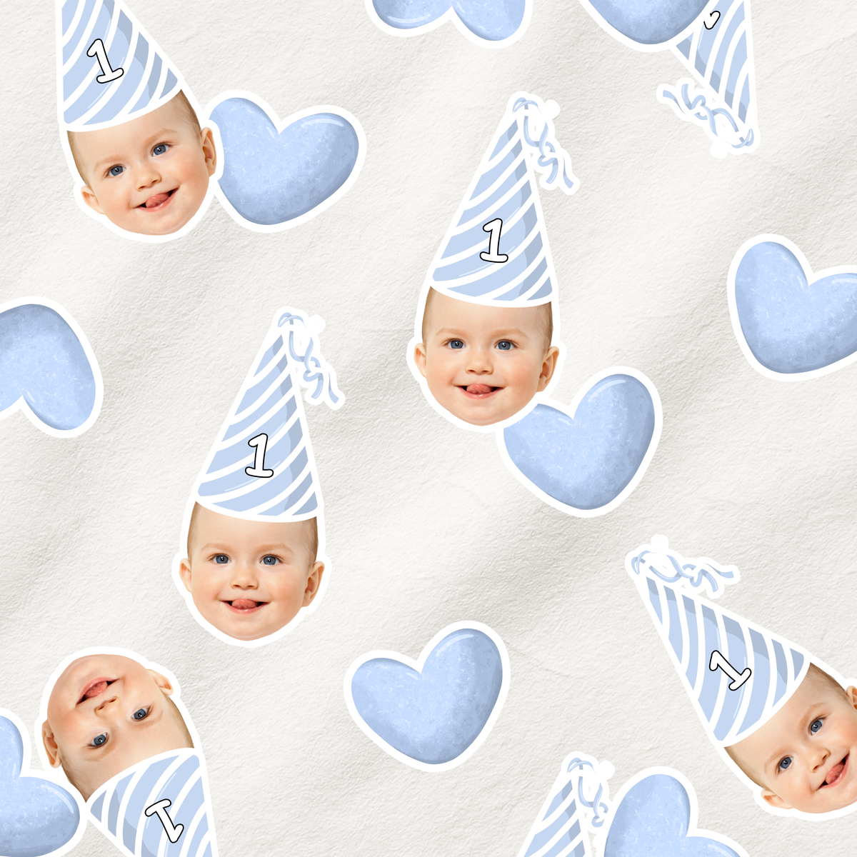Face Table Confetti | Blue Birthday Hat and Hearts
