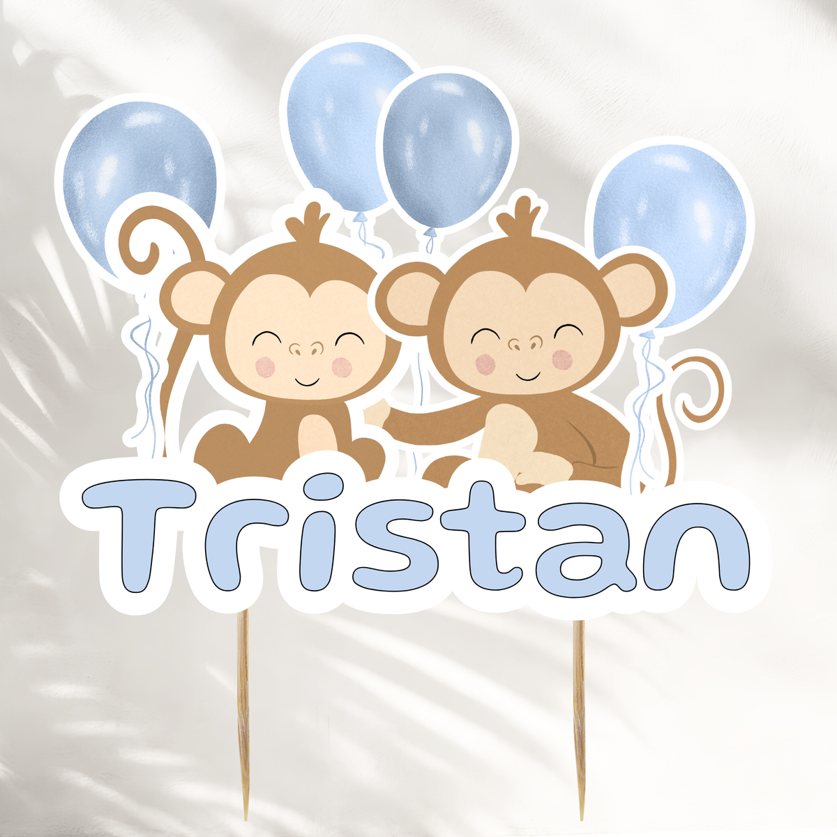Monkey Cake Topper With Name Blue