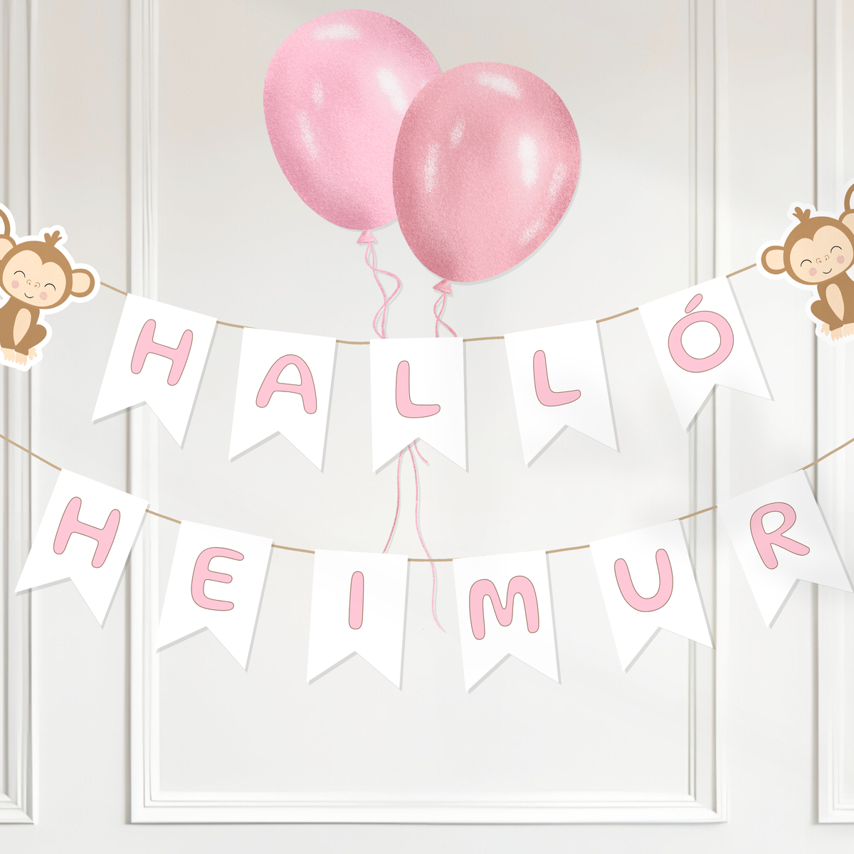 Monkey Hello World Garland Pink