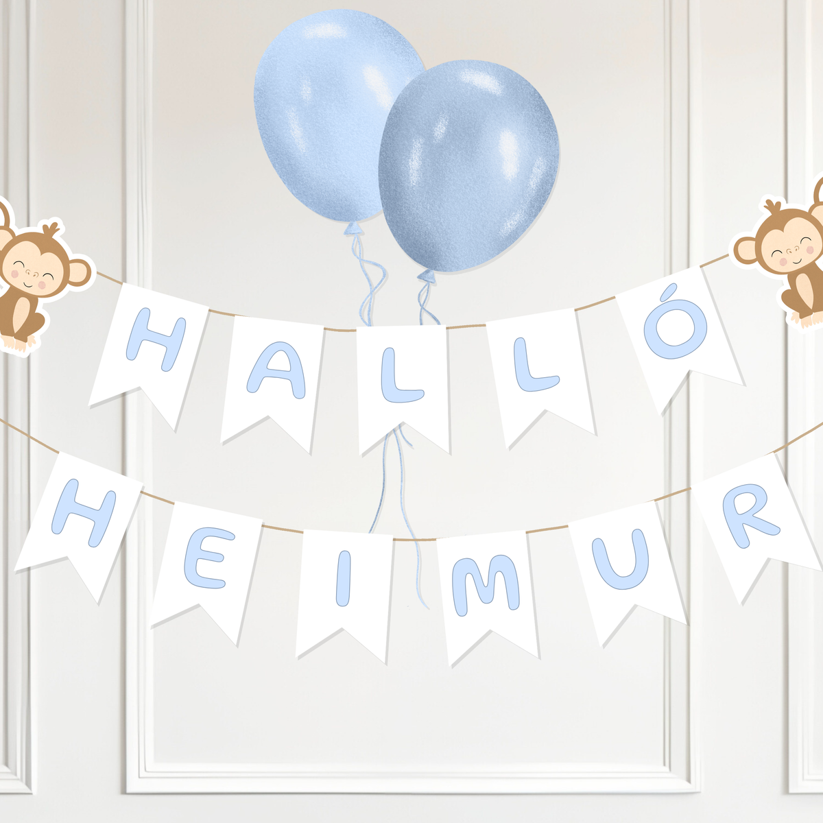 Monkey Hello World Garland Blue