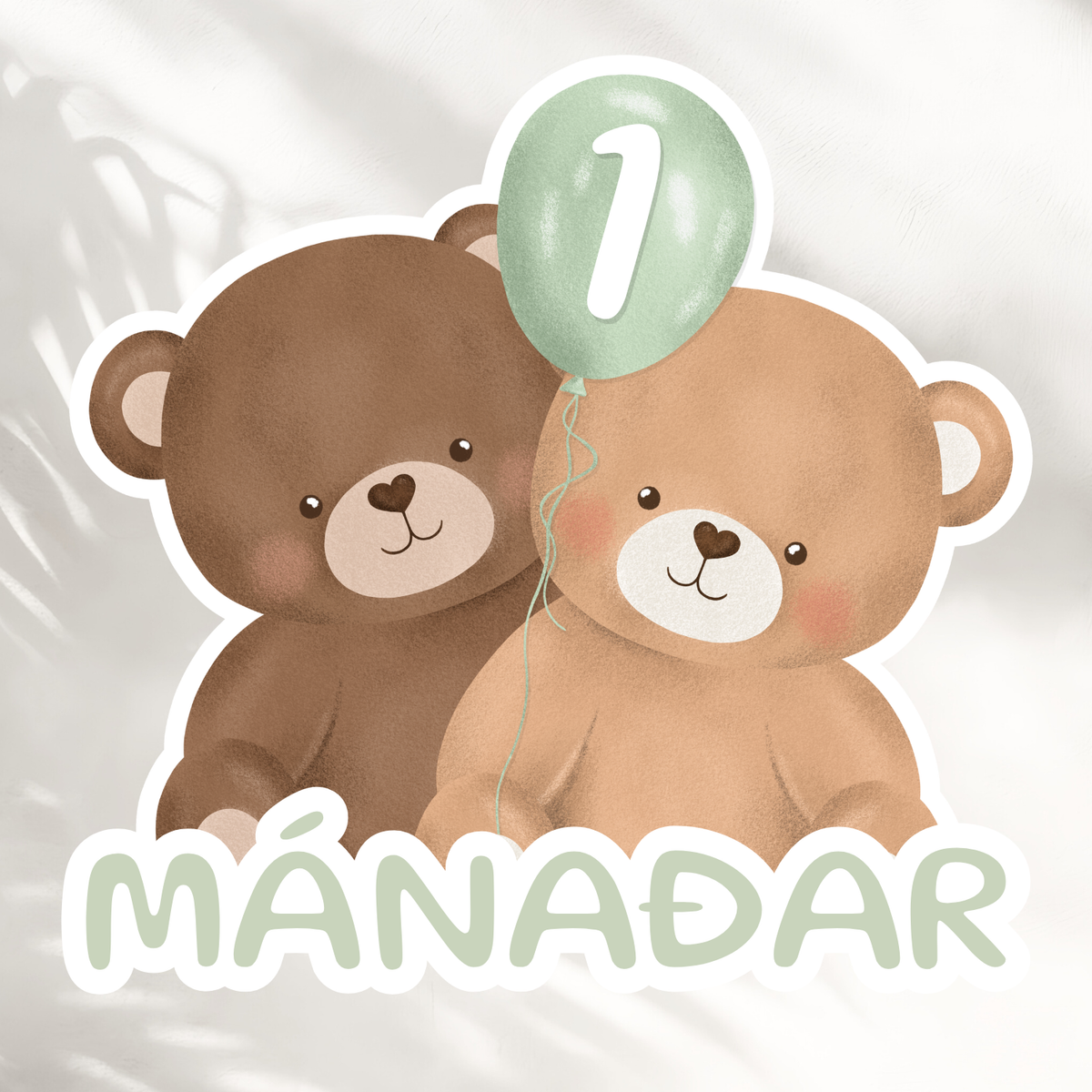 Bears Green Balloon Monthly Cards